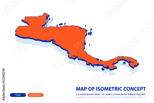 Orange map of Central America on white background. Vector modern isometric concept greeting Card illustration eps 10.