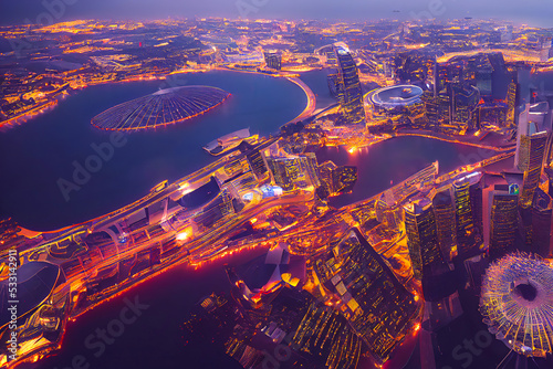 Aerial view of Singapore business district