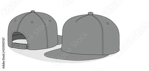 Gray 5 Panel Hip Hop Cap With Adjustable Snap Back Strap Template On White Background, Vector File.