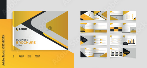Multipage landscape corporate brochure design 16-page professional brochure template layout