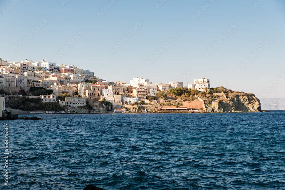 Syros port on a colorful summer day, Cyclades, Aegean sea, Greece