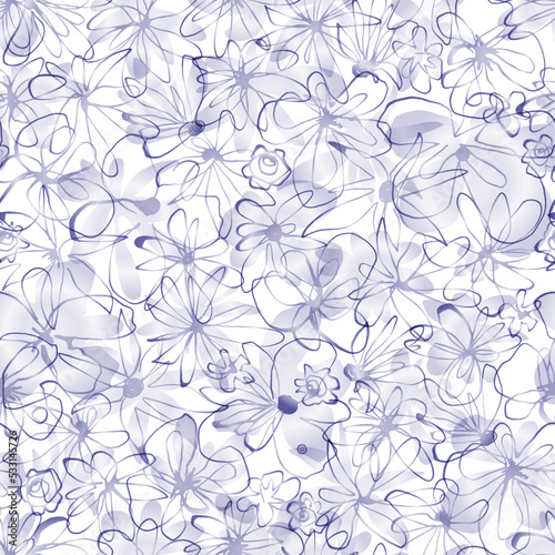 Flower meadow. Hand drawn graphic flowers. Scribble. Seamless pattern. Vector illustration.