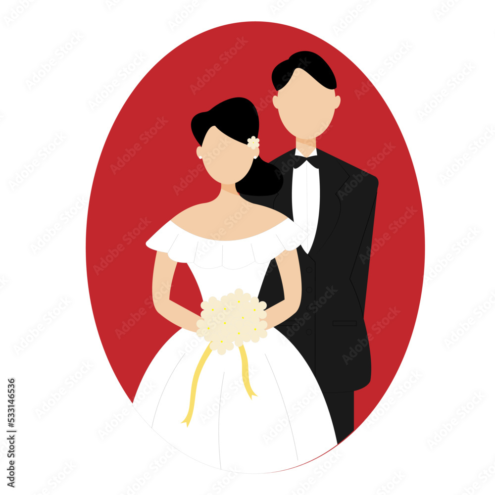Wedding couples. Bride in wedding dress, just married couple and marriage ceremony cartoon vector illustration set. Bride and groom, couple marriage ceremony Wedding couples. Bride in wedding dress, just married couple and marriage ceremony cartoon vector illustration set. Bride and groom, couple marriage ceremony