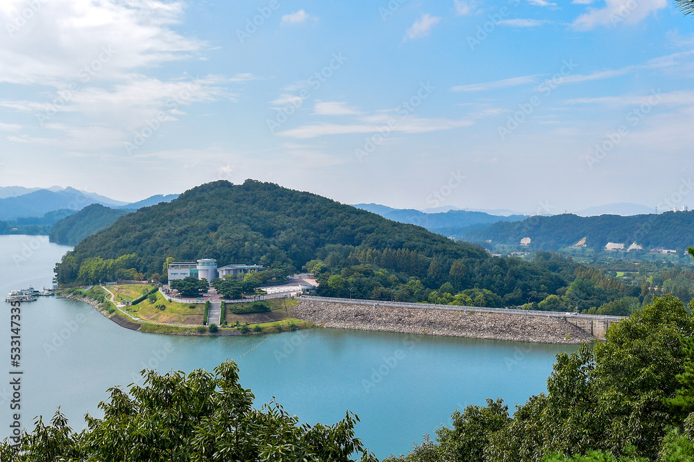 Daecheong Reservoir view from the Daecheong Dam observatory