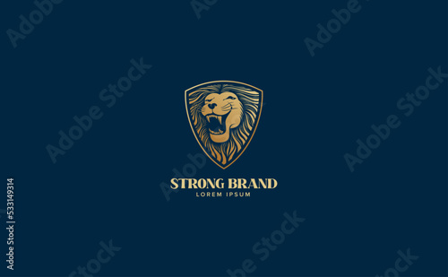 Premium badge emblem symbols.  Elegant gold design. A mighty lion roaring. Luxury company sign. Vector illustration.