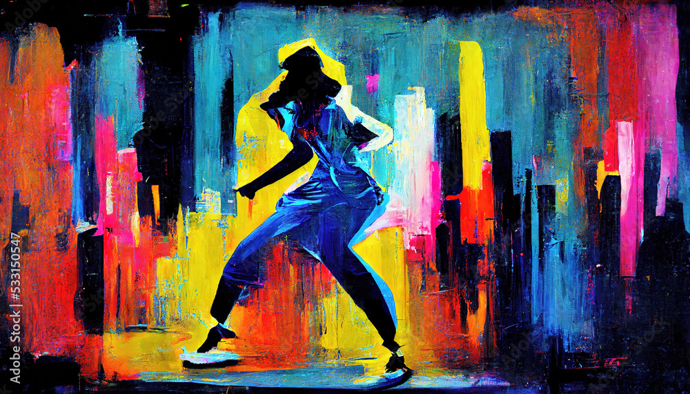 woman dance hip hop, abstract neon color illustration