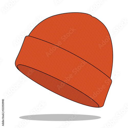 Blank Orange Beanie Hat Template on White Background, Vector File