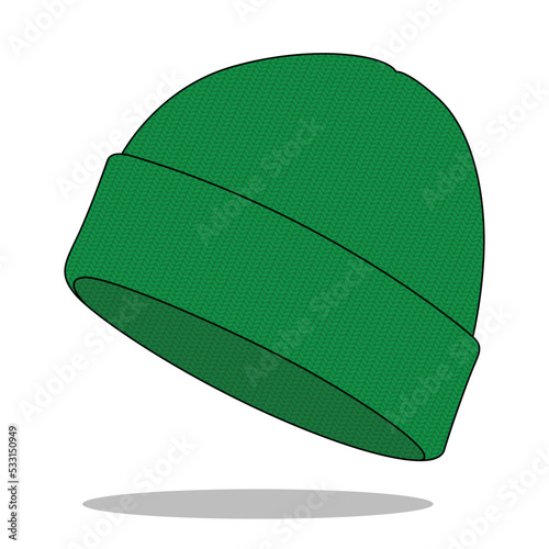 Blank Green Beanie Hat Template on White Background, Vector File