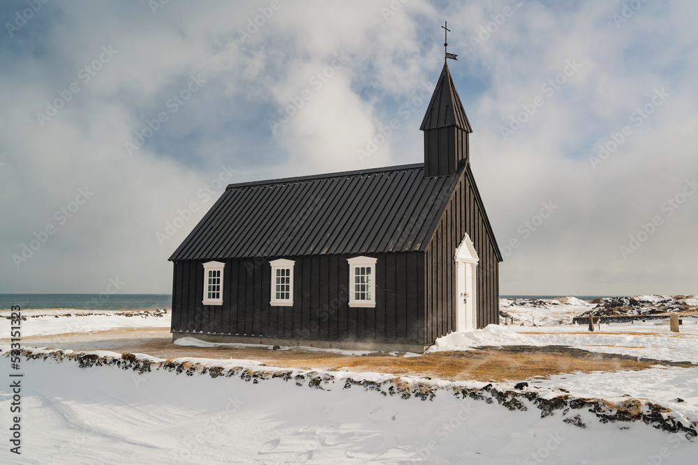 Búðakirkja is a small wooden church located on the south side of Snæfellsnes Peninsula - Iceland. 
