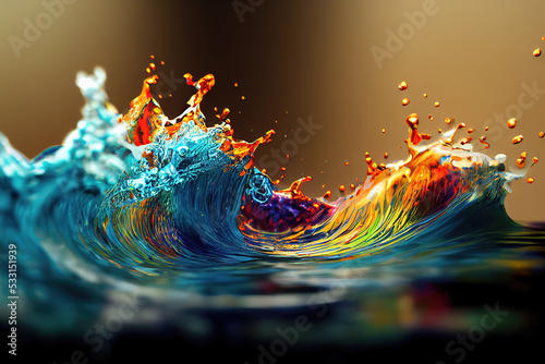 colorful splash wave, render style photo