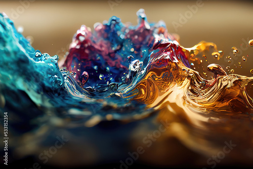 colorful wave image with painting color, mixing water oil photo