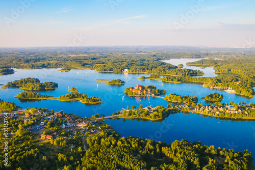 Beautiful Galve lake with Trakai Castle in Lithuania photo