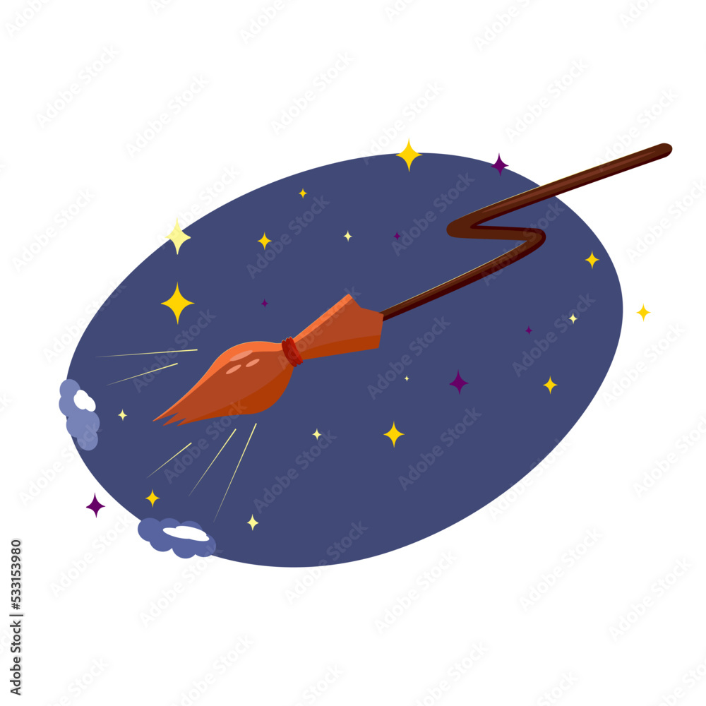 Naklejka premium The flat halloween orange cartoon broom for witches