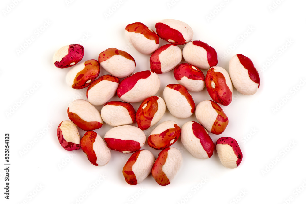 Red Anasazi Beans, isolated on a white background. Spotted beans. Kidney beans. Red Anasazi Beans, isolated on a white background. Spotted beans. Kidney beans.