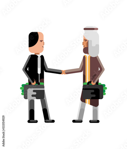Business meeting arabic and european businessmen. Corporate business people isolated vector illustration.
