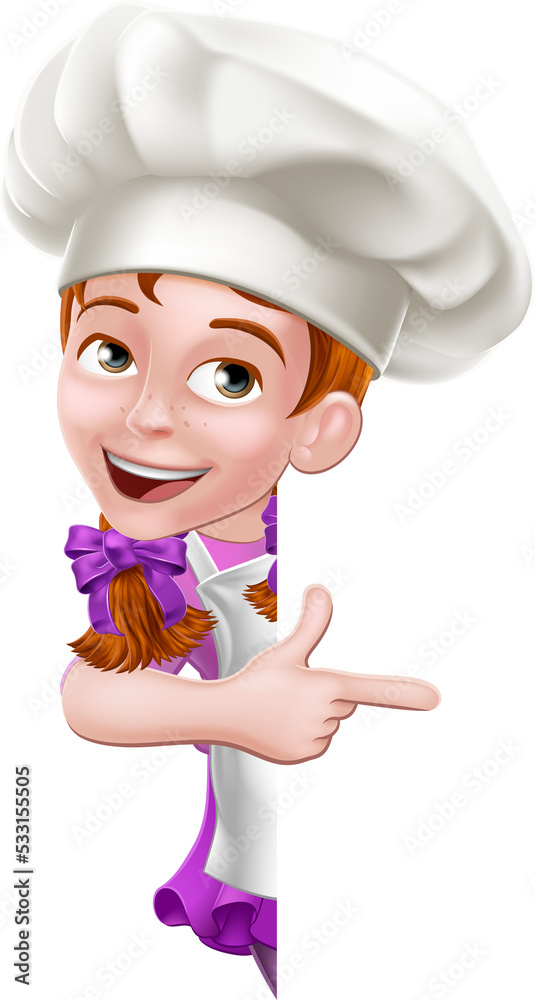 Kid Cartoon Girl Chef Cook Baker Child Sign Kid Cartoon Girl Chef Cook Baker Child Sign