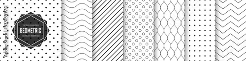 Collection of seamless geometric minimalistic patterns. Vector black and white endless simple backgrounds. Textile endless prints