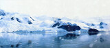 View of the cold sea, frozen continent, panoramic view