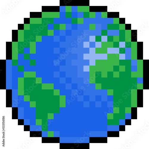 World Earth Globe Eight Bit Pixel Art Game Icon photo