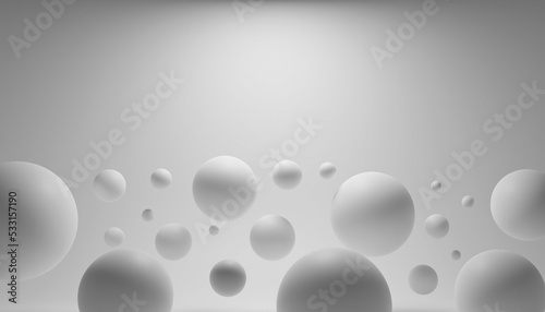 3d render of a  white spheres with copy space on a grey background. Digital image illustration.