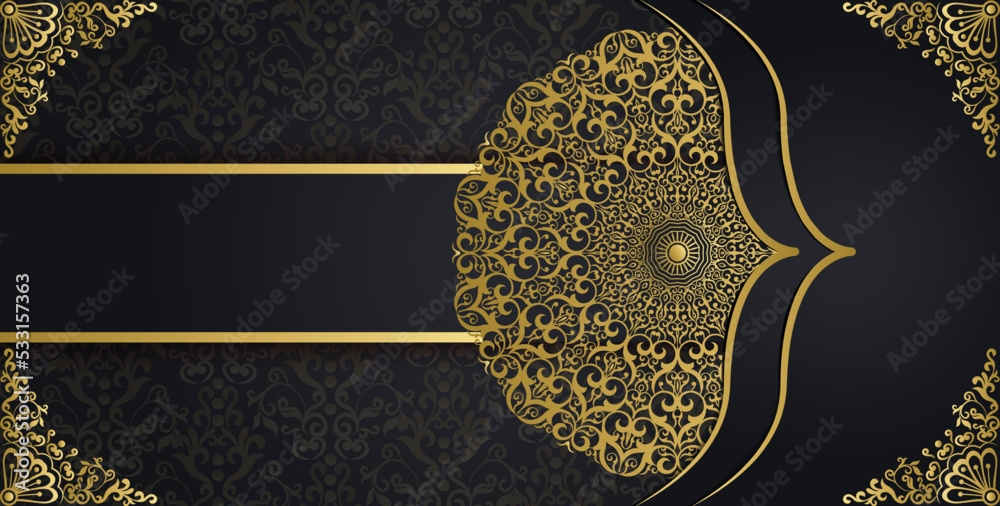 Royal gorgeous ornamental mandala design background in gold color. Decorative greeting card.