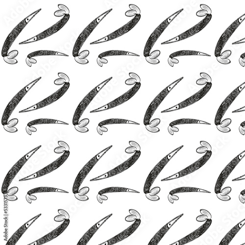 seamless pattern with a set of bw charcoal fishes