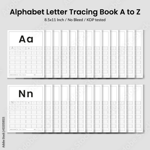 Alphabet letters tracing ABC Activities educational game for kids exercise book uppercase and lowercase Activity page for Pre K, kindergarten Vector illustration.