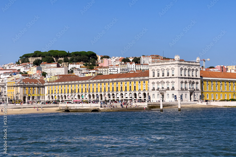 View from a tour boat over Praca do Comercio in Lisbon