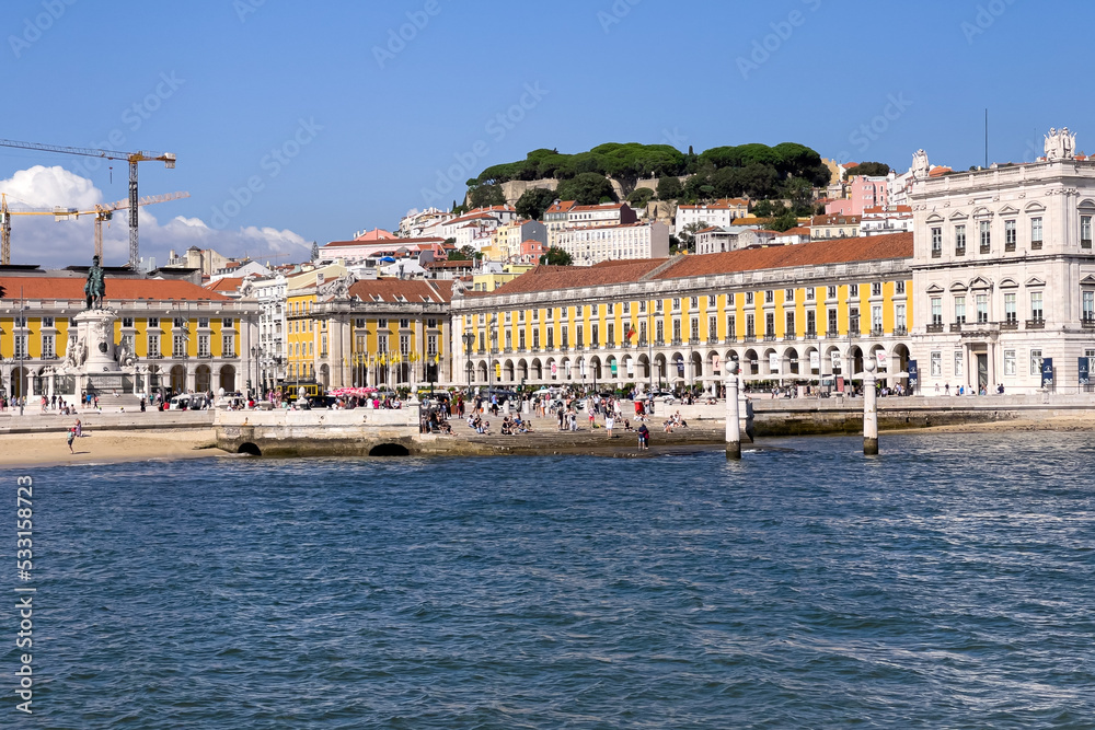 View from a tour boat over Praca do Comercio in Lisbon