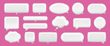 3d icon white speech bubble. Empty text bubbles in various shapes, comment, dialogue balloon vector set. Thought clouds. Isolated on purple background