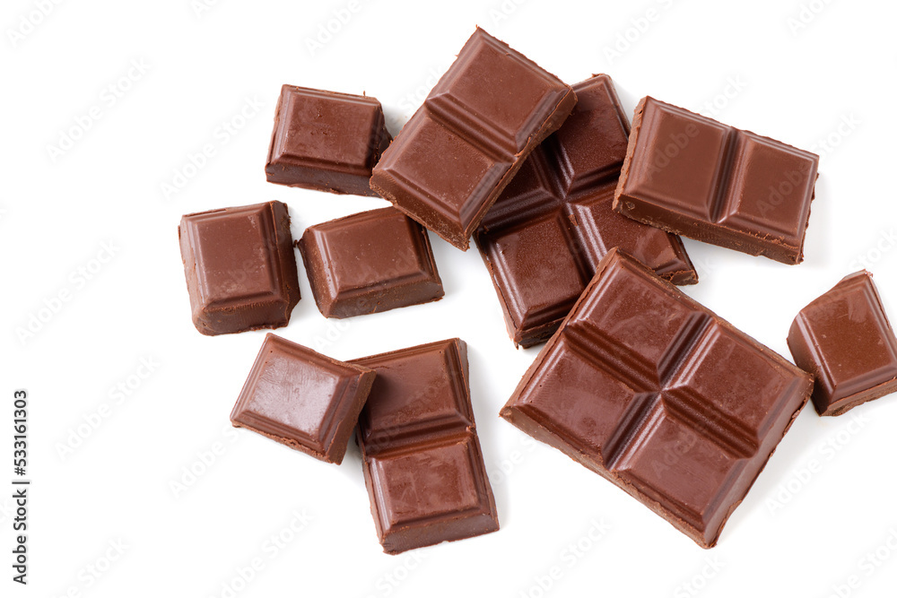 Top view of milk chocolate bar isolated on white background, Top view of milk chocolate bar isolated on white background,