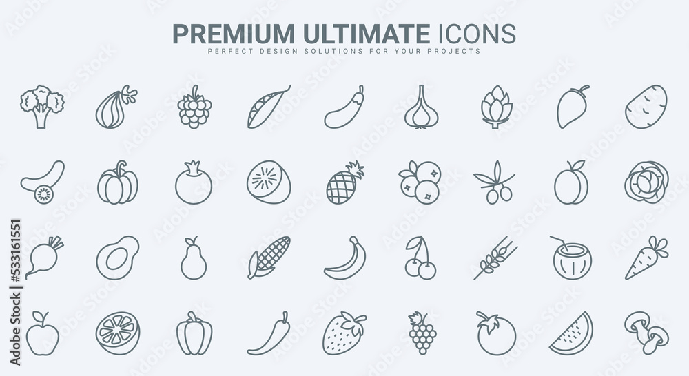 Fruit and vegetable thin line icons set vector illustration. Outline ...
