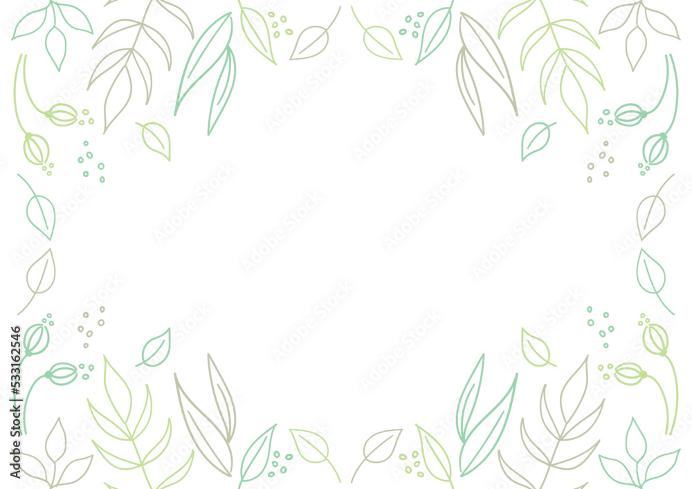北欧風手描きの植物フレーム　緑