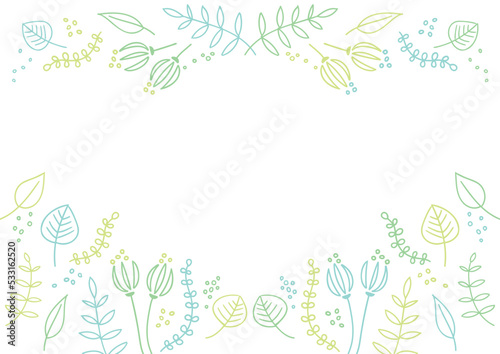 北欧風手描きの植物フレーム　緑