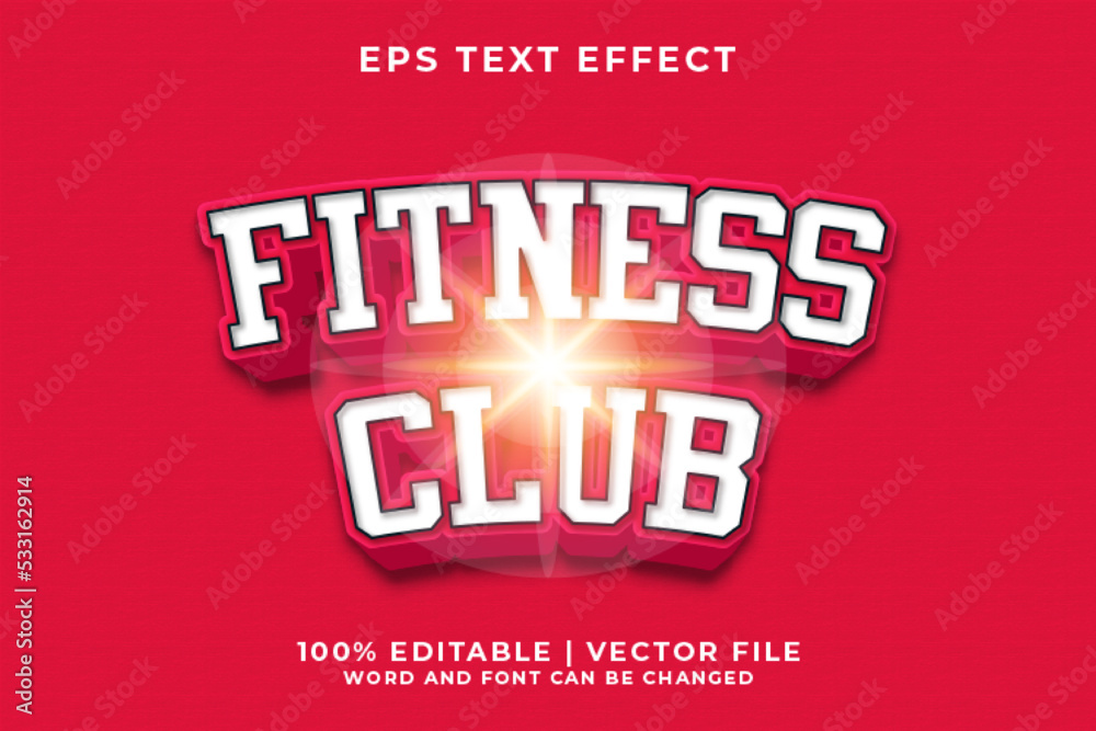 3d fitness club Cartoon Editable Text Effect Premium Vector