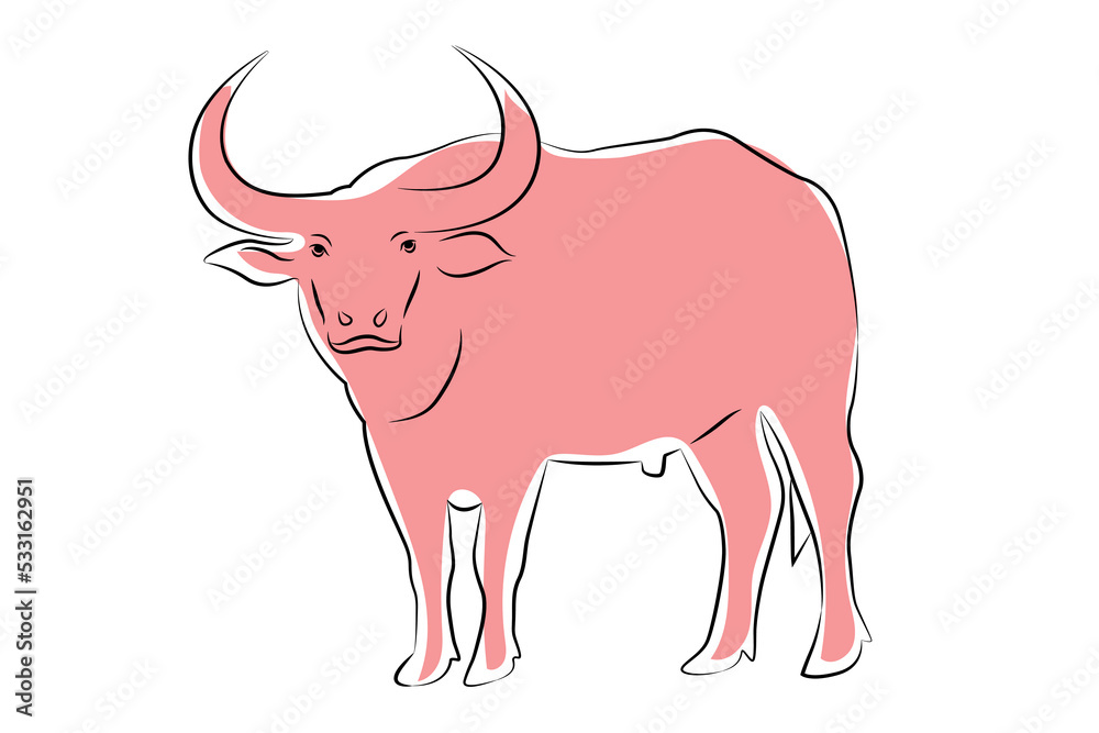 Hand drawn vector buffalo sketch illustration set. Isolated on white ...