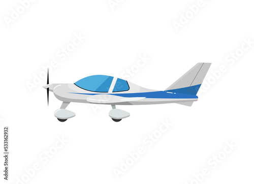 Speedy sport propeller airplane icon. Side view screw aircraft, passenger plane isolated on white background vector illustration.