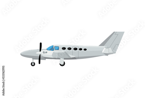 Private turbo propeller airplane icon. Side view screw aircraft, passenger plane isolated on white background vector illustration.