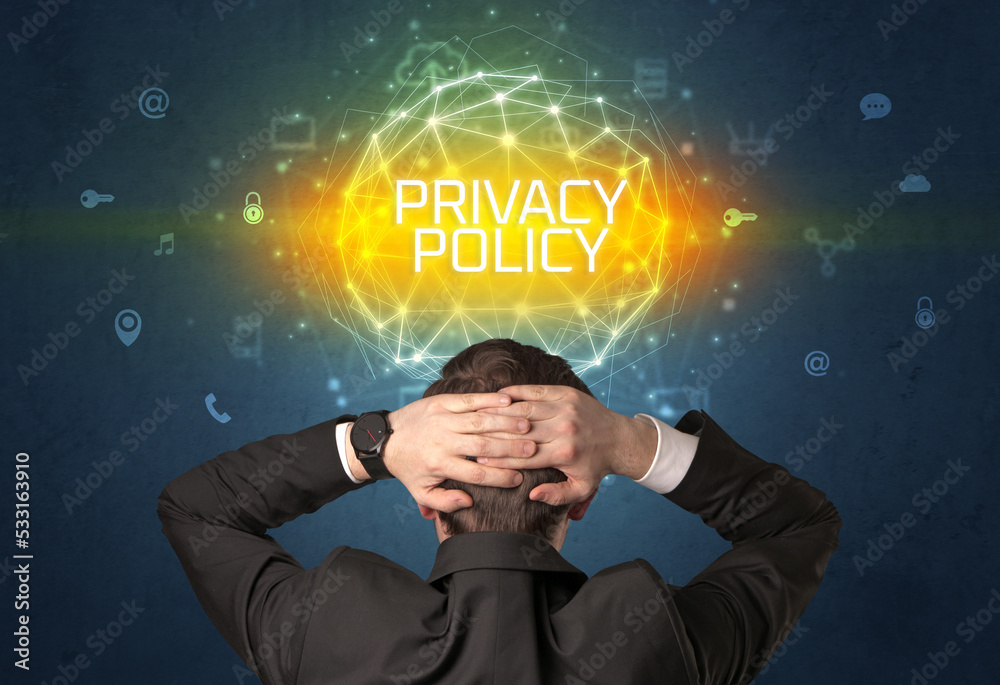 Rear view of a businessman, online security concept Rear view of a businessman, online security concept