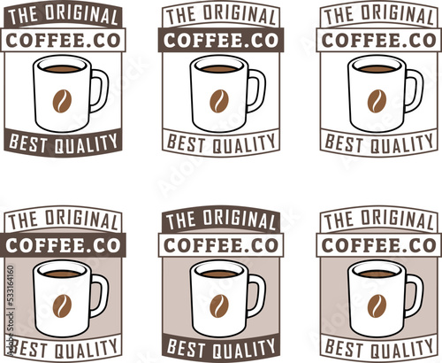 Colorful Coffee Mug and Bean Icons with Text - Set 1