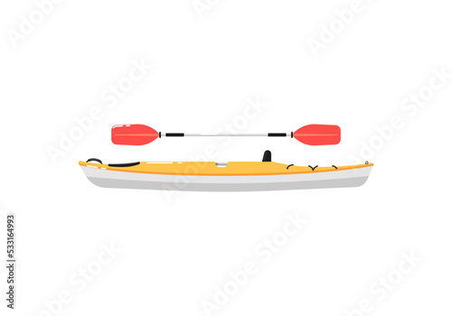 Extreme kayak with paddle isolated icon. Rafting, kayaking, paddling and canoeing activity. Outdoor water sport, adventure by boat vector illustration