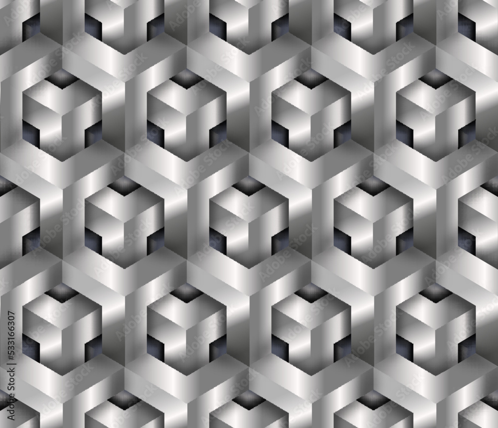 Fototapeta premium 3D geometric background seamless pattern. 3D optical illusion metal grid background texture. Editable vector eps10 illustration.