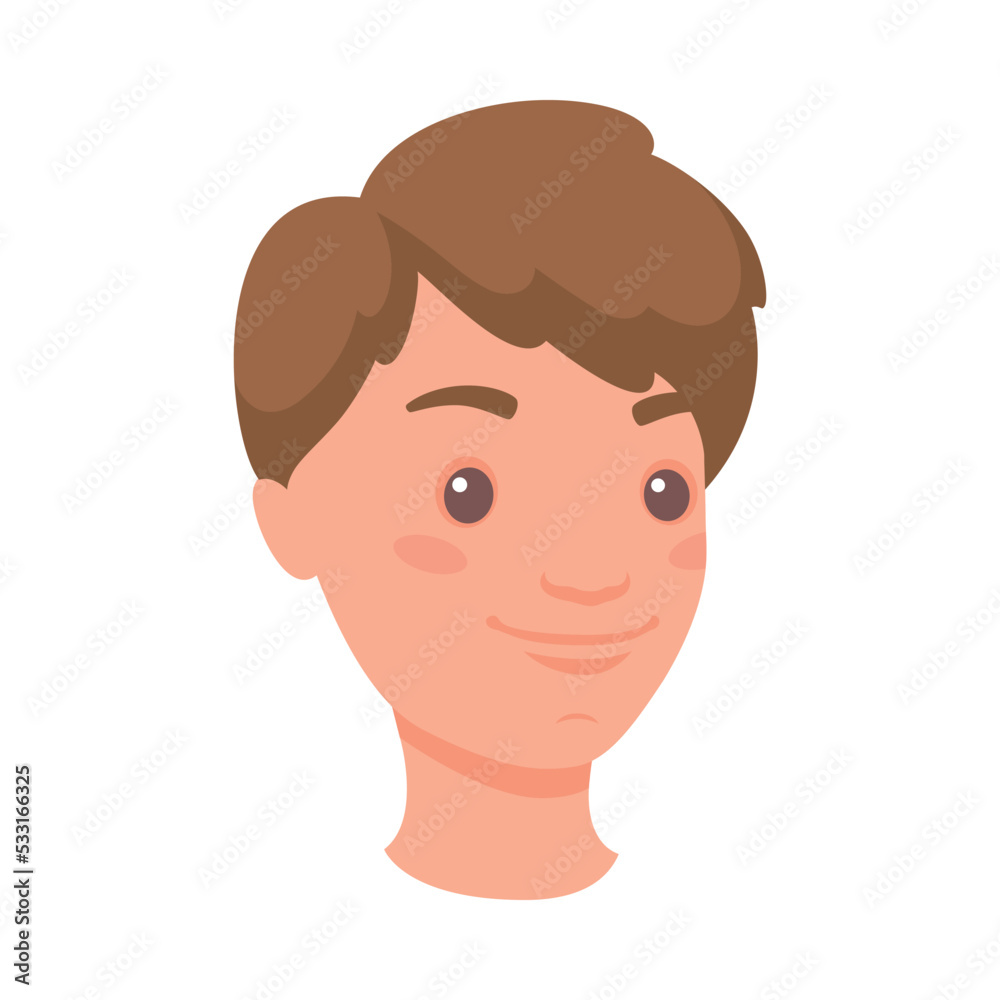 Brunet Man Head Showing Happy Face Expression and Emotion Smiling Half-turned Vector Illustration