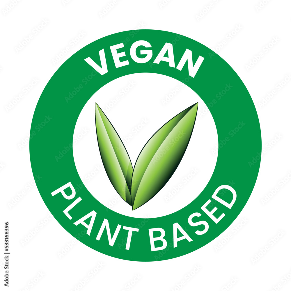 Vegan Plant Based Round Icon with Shaded Green Leaves Vegan Plant Based Round Icon with Shaded Green Leaves