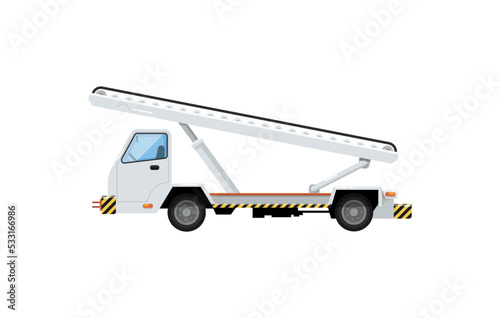 Baggage belt conveyor for plane loading isolated on white icon. Airport ground technics, aviation terminal logistics and infrastructure equipment vector illustration.
