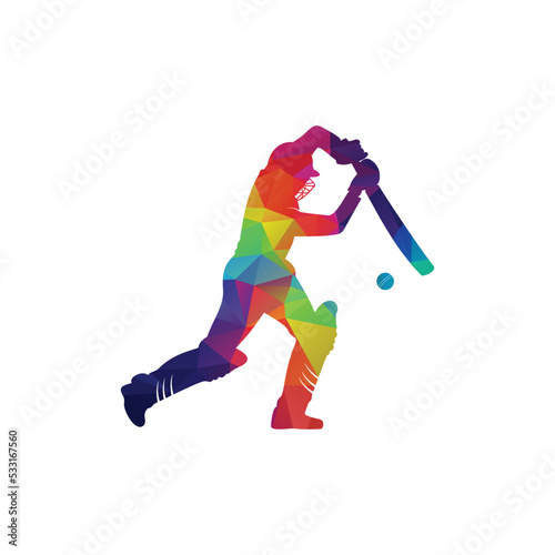 Batsman playing cricket. Cricket competition logo. Stylized cricketer character for website design. Cricket championship.	

