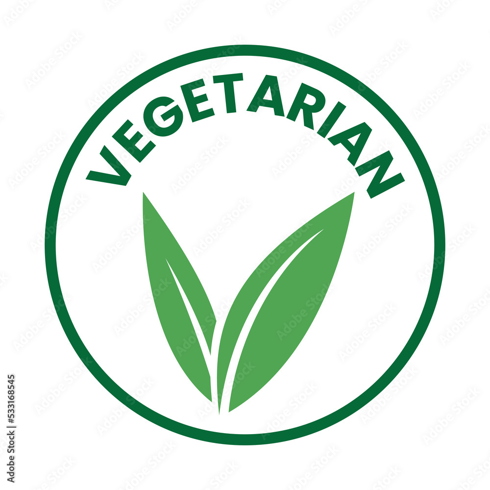 Vegetarian Round Icon with Green Leaves and Dark Green Text - Icon 1