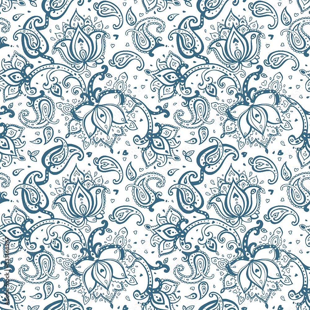 Paisley style Floral seamless pattern. Vector Ornamental Damask background in batik style