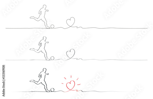 FOOTBALL LIGNE CONTINUE AVEC COEUR. Ligne de base 1,5pt modifiable
