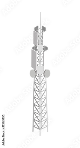 TV tower isometric 3D icon. Digital technologies, broadcasting device, equipment for network communication vector illustration